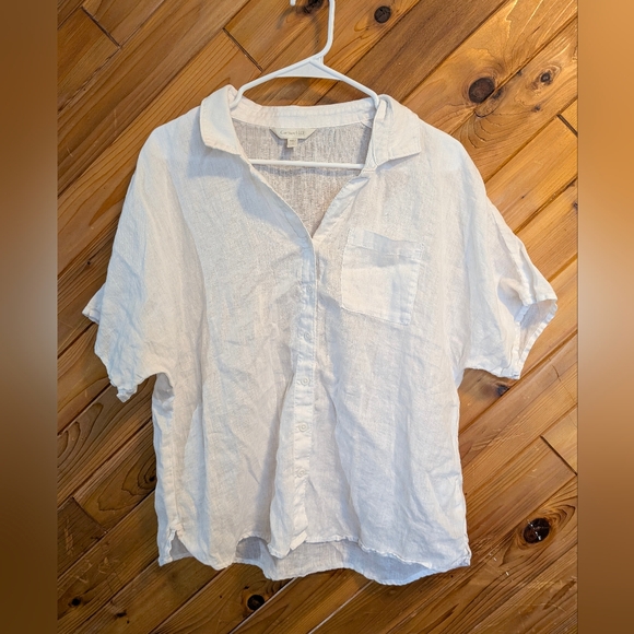 Garnet Hill Tops - Garnet Hill White Linen Button Down Shirt Size 12